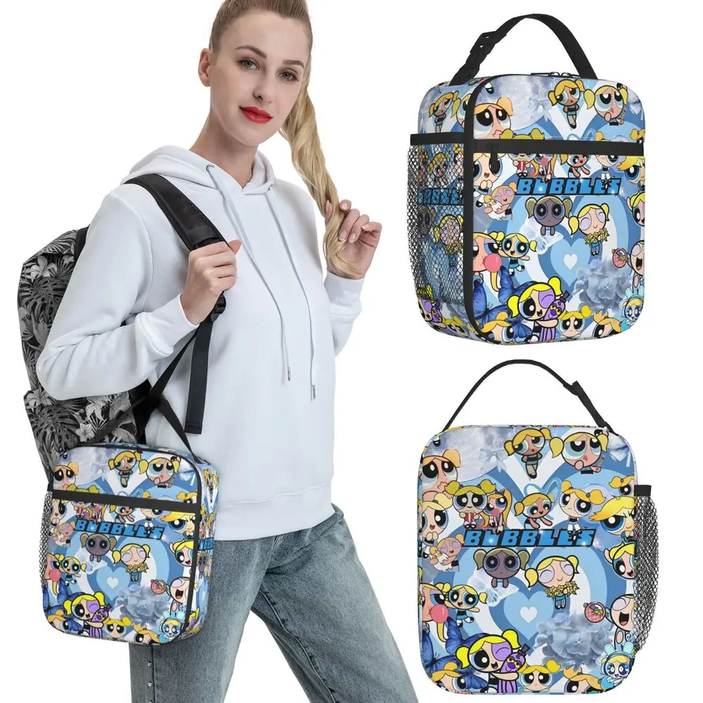 P-PowerPuffs Lunchtasche, niedliche Reise-Lunchbox für Kinder, modischer Druck, Thermo-Lunch-Taschen, Oxford, tragbar, isolierte Kühltasche – Detail 11