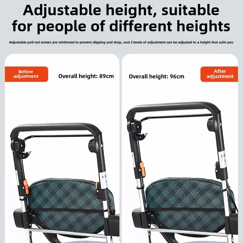 Elderly Shopping Aid Car, Hand Push To Buy Vegetables Cars, Aluminum Folding Elderly Scooter Can Sit and Push Walker for Adults