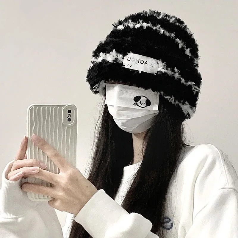 Hats Winter Knitted Hats Pile Hats Big Head Circumference Soft and Waxy Cute Bear Ears Plush Hat Autumn and Winter Warm Hat