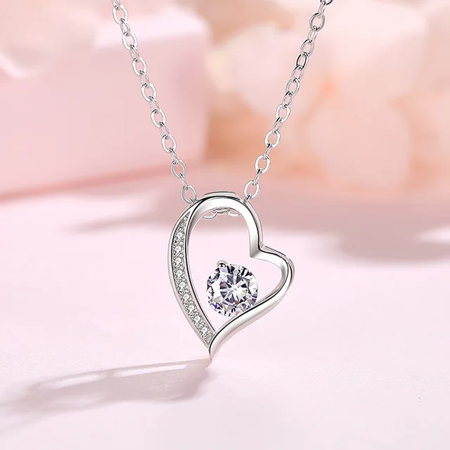 Nouveau collier en argent Sterling 925 coeur 5A Zircon pour femmes, bijoux de mariage, breloque de fiançailles, cadeau de fête, chaîne à pendentif fin 1