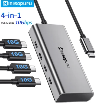 Minisopuru USB C 허브, 노트북용 확장 독 어댑터, 맥북 프로 에어, USB 3.2 허브, 4 포트, 10Gbps, C타입-USB C 3.2 Gen 2