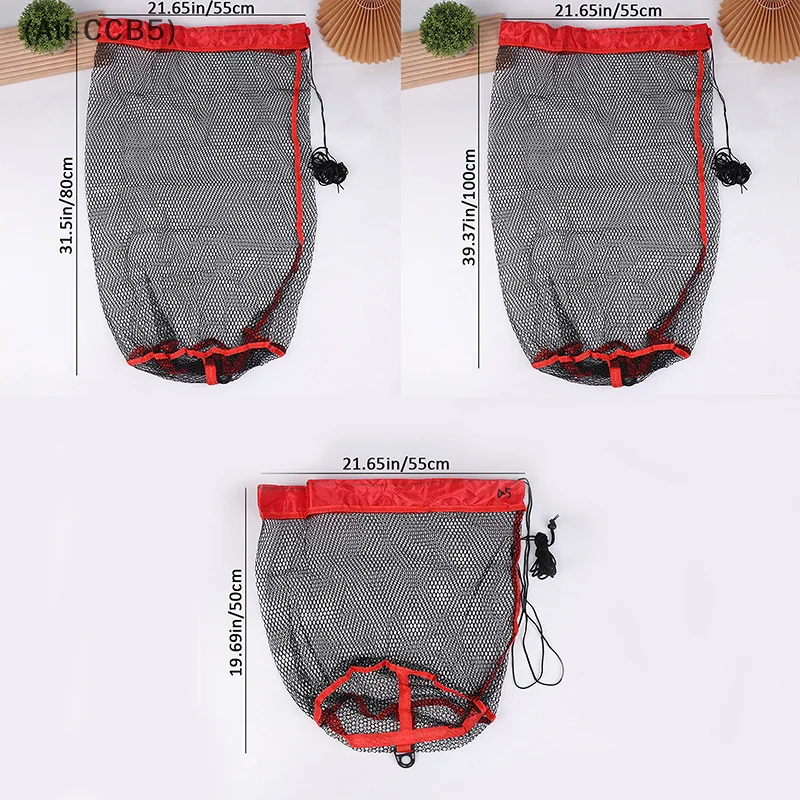 Drawstring Fish Basket Folding Portable Mesh Fishing Net String Bag Outdoor Fish Collection