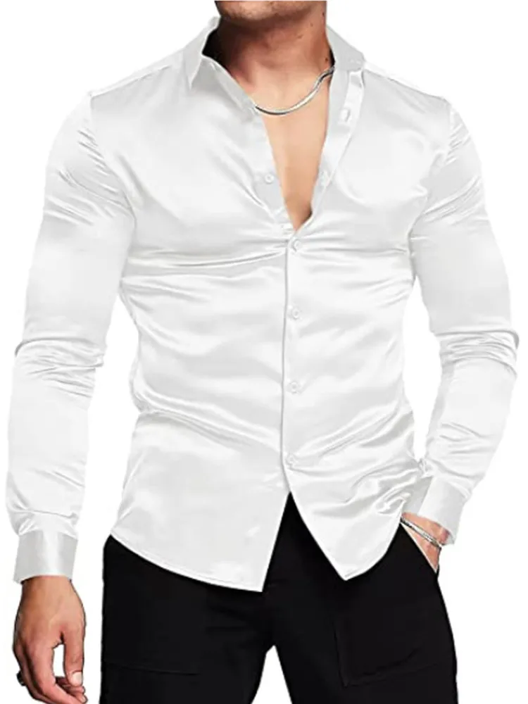 2023 New business gentleman social fashion design shirt top Men's satin party slim-fit dress shirt