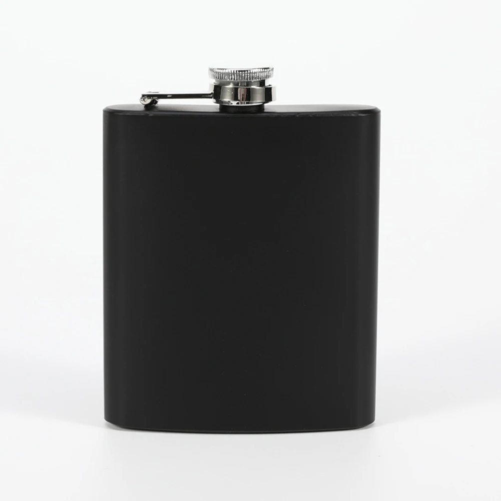Water Bottle Flask Embroidered Metal Sturdy 201 Stainless Steel 7-12oz Black Black Matte Portable Carry Alcohol