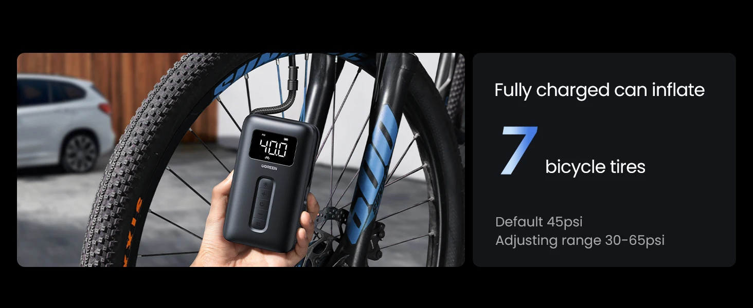 UGREEN Portable Tire Inflator Air Compressor 150PSI 5000mAh Battery with LED Light description image 7