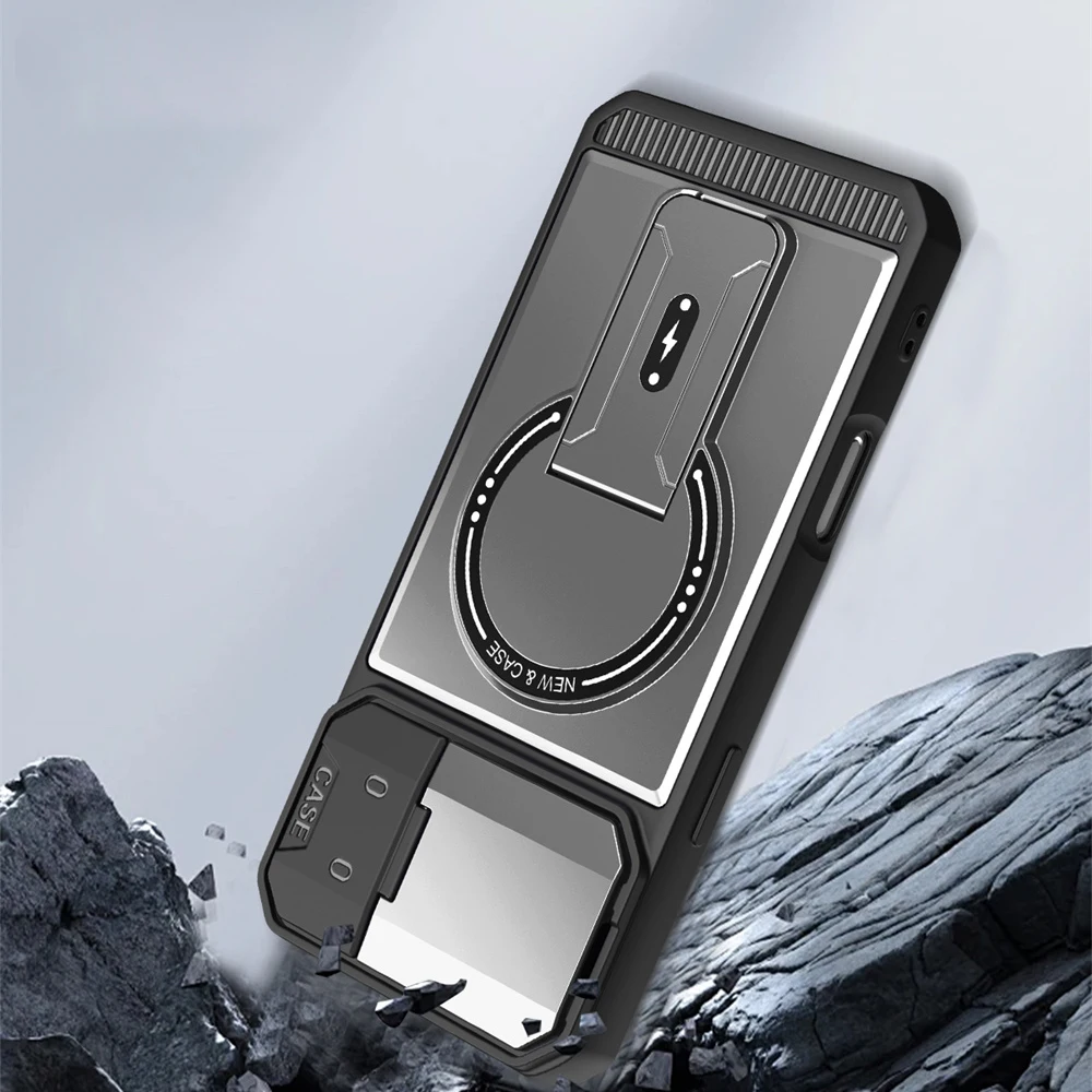 Premium Magnetic Flip Phone Case with Full Lens Protection and Fold Stand for Magsafe Military Cover