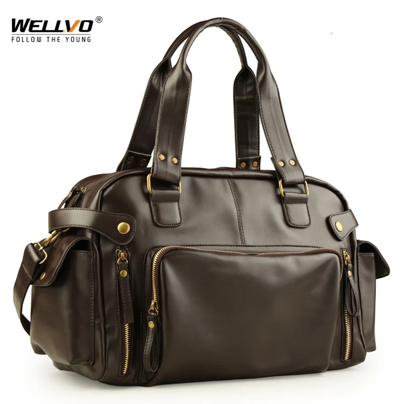 Travel Bags Male England Retro Handbag Shoulder Leather Big Messenger Brand Men's Travel Crossbody XA158ZC