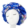 Soft Silky Print Satin Bonnet for Women Large Nightcap with Long Satin Ribbon Tie Band Bonnet Adjustable Wide Band Head Wrap Hat 2