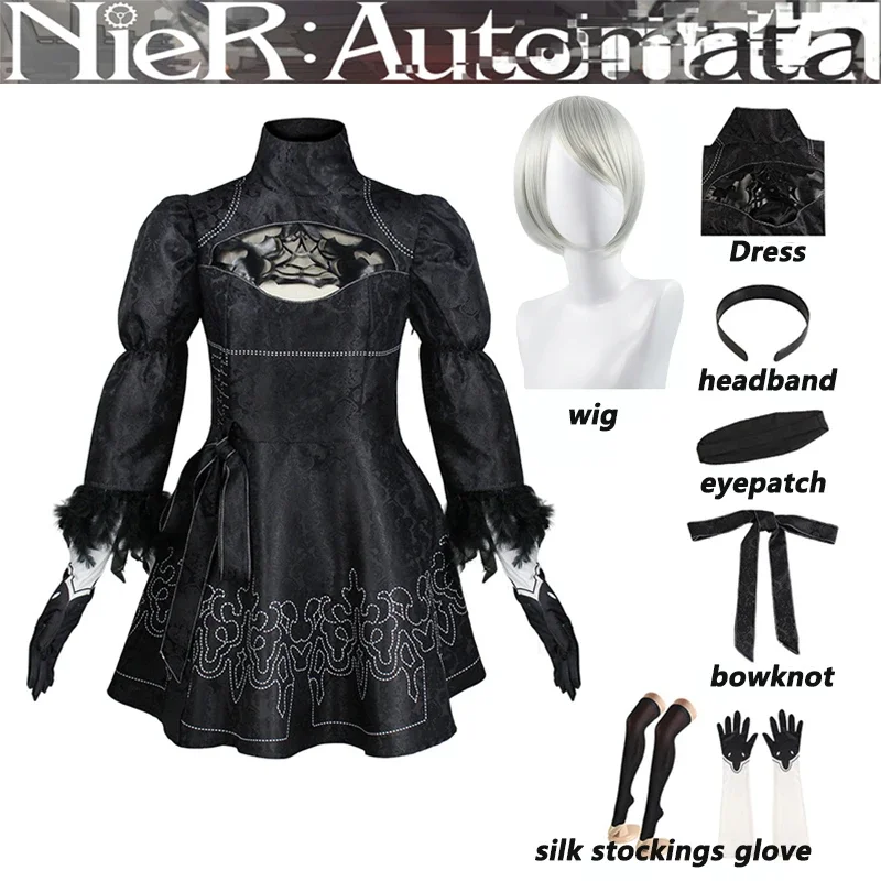 Game Nier 2B Cosplay Dress Nier:Automata Yorha No.2 Cosplay Dress Women Outfit Travestimento 2B Costume Halloween Girls Black Dresses