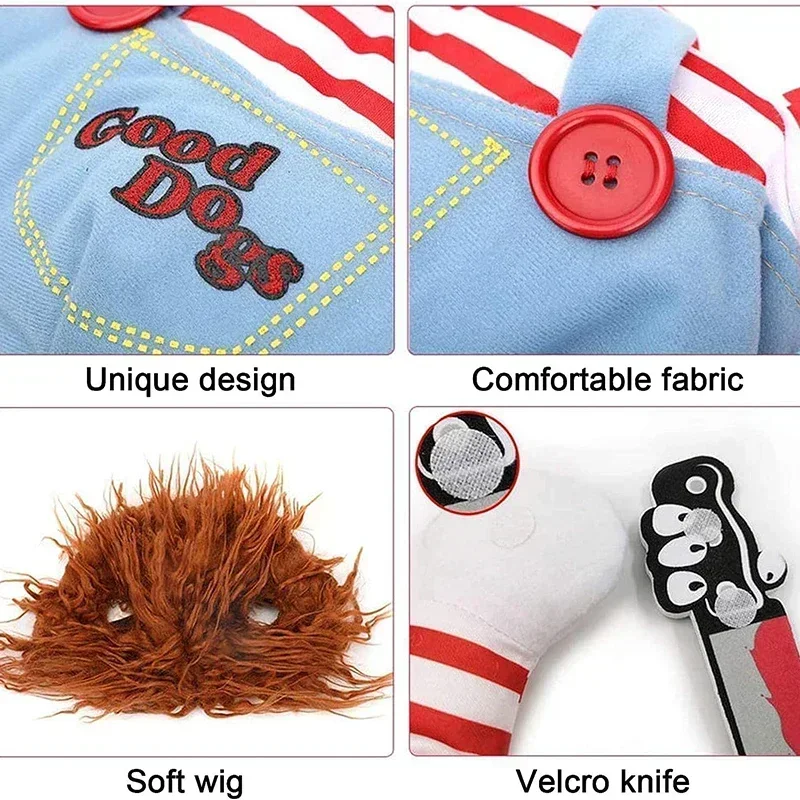 애완 동물 치명적인 인형 개 의류 Chucky 개 코스프레 재미 있은 파티 의상 작은 중형 대형 개를위한 할로윈 크리스마스 개 옷