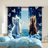 2Pcs Adorable Cat And Star Print Polyester Window Curtains Rod Pocket Design For Easy Hanging Home Decor Perfect For Bedroom 1