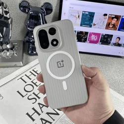MagSafe - Compatible Magnetic Phone Case with Luggage Stripe Design - Transparent Matte Hard Shockproof Cover Bumper - OnePlus 15 (White)