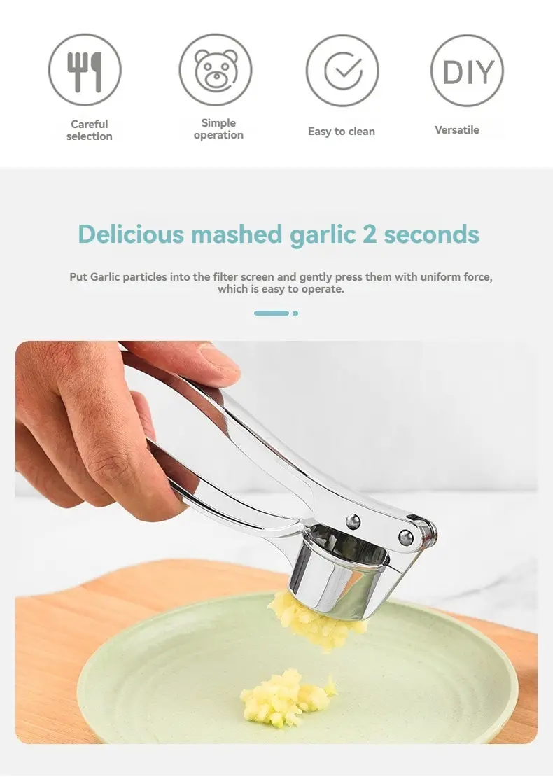 Description Picture 2 of itemGarlic Press Anti-Skid Thickened Garlic Clip Multifunctional Zinc Alloy Stainless Steel Manual Pull Type Garlic Punch
