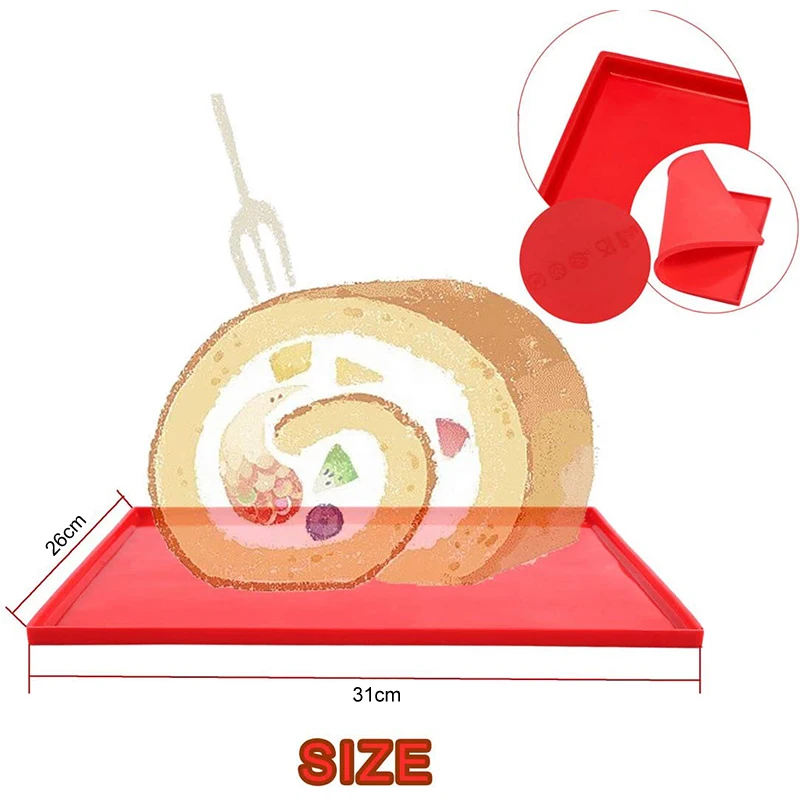 Large Silicone Swiss Roll Cake Mat Flexible Non-Stick Baking Tray Sheet Bakeware Roll Pan Flexible Cake Mold Sheets with Edges