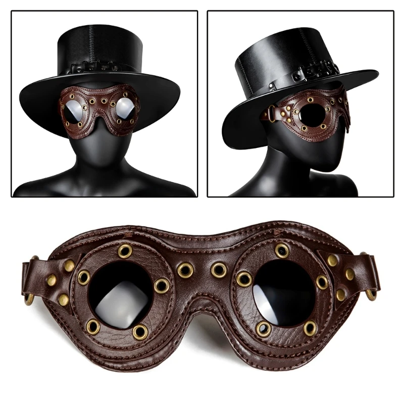 

Adjustable PU Leather Vintage Steampunk Goggles Halloween Cosplay Cosplay Accessories Women Decorative Glasses for Riding
