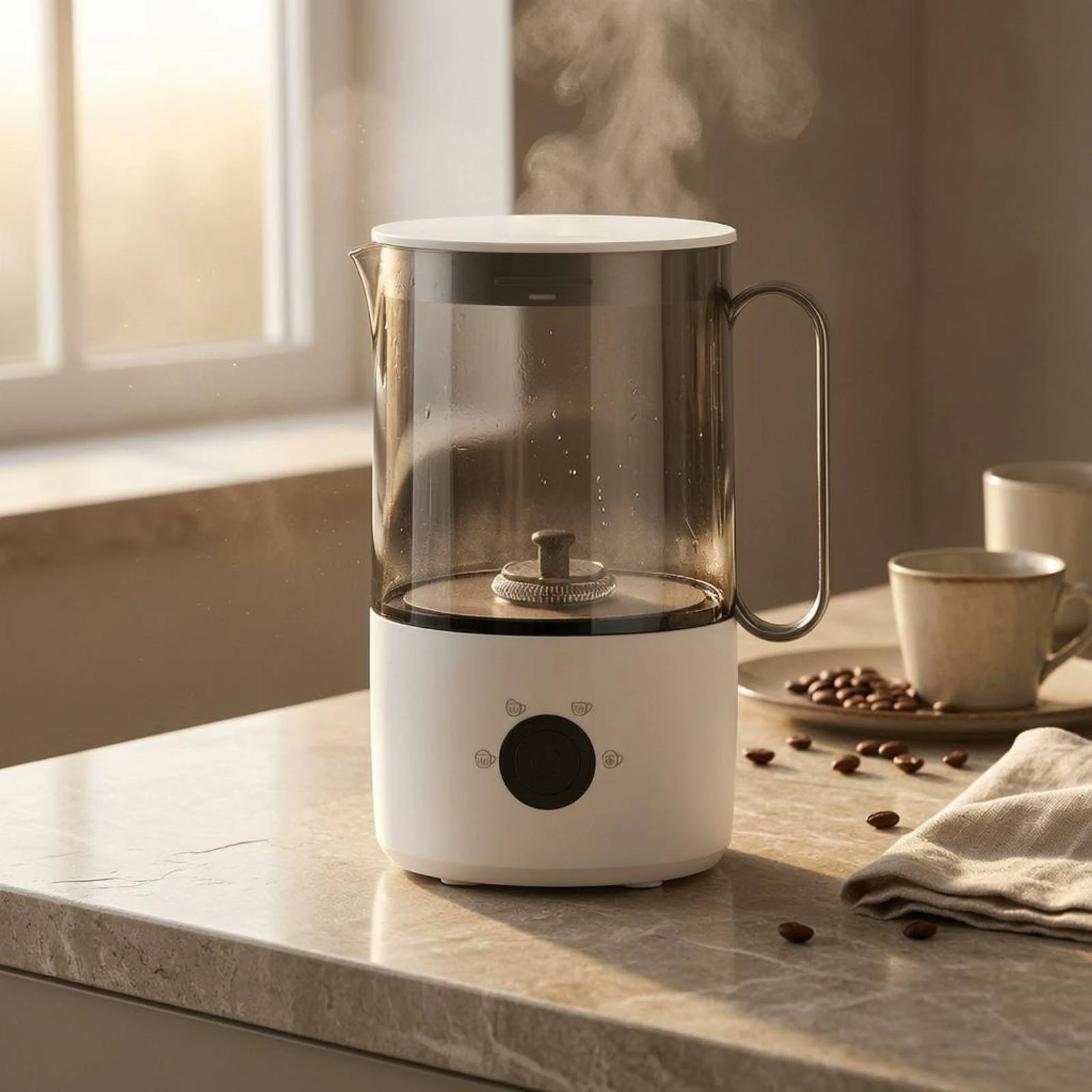 Electric Milk Frother Central Whisk Milk Foam Appliance Frothing Jug Fill Lines Countertop Appliance Easy to Use 4
