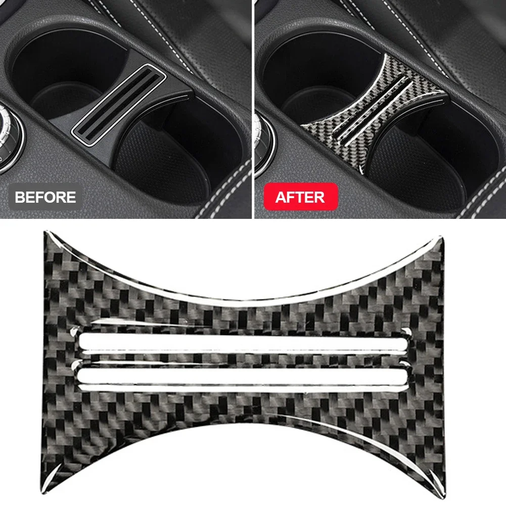 Car Carbon Fiber Interior Water Cup Holder Decor Covers Trim For Mercedes Benz B A GLA CLA Class W176 X156 C117 2014 -