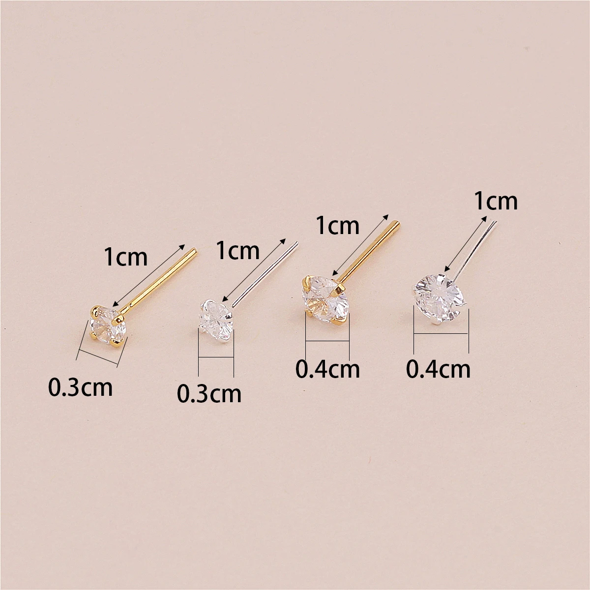 Straight Pin Nose Studs with CZ Crystal Nose Rings Piercing Body Jewelry Bone Ball Pin 20 Pcs nose studs
