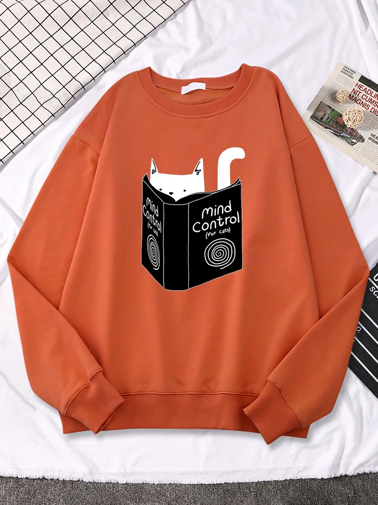 

Cats Mind Control Book Cute Print Womens Hoodie Cartoon Hip Hop Hoody Crewneck Fleece Pullover Autumn Loose Women Clothes New