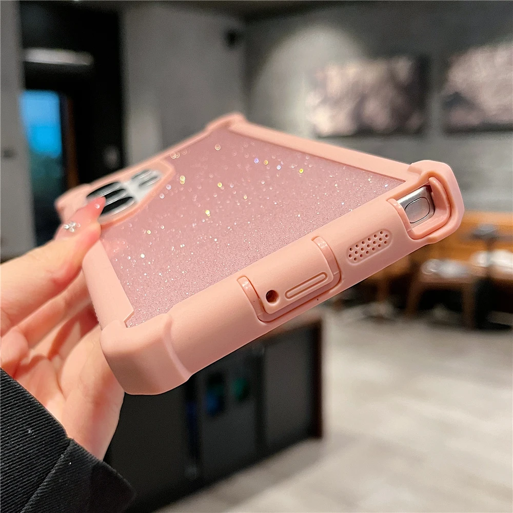 Heavy Duty Shockproof Bling Glitter Transparent Phone Case with Thickened Soft Silicone Bumper Cover
