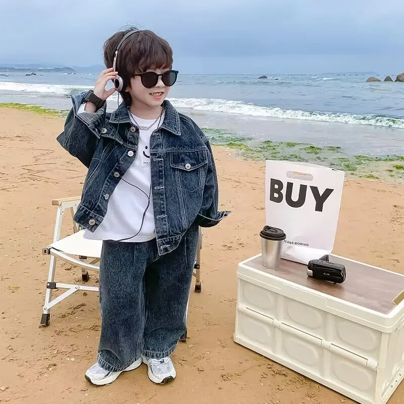 Children's Clothing Set Spring and Autumn New Boys and Baby Casual Denim jacket wide leg pants two-piece set Kids Outfits