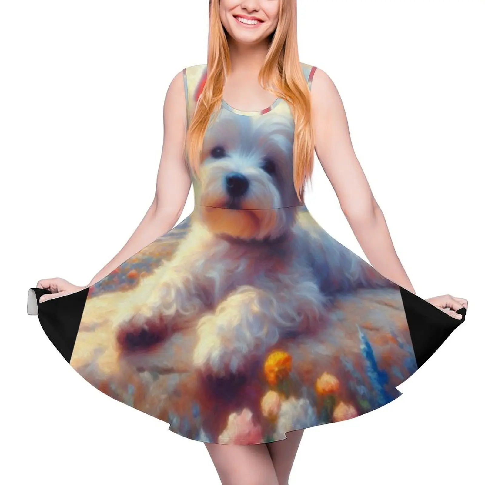 Floral Westie Painting - West Highland Terrier Sleeveless Dress Party dresses evening dresses women Clothing