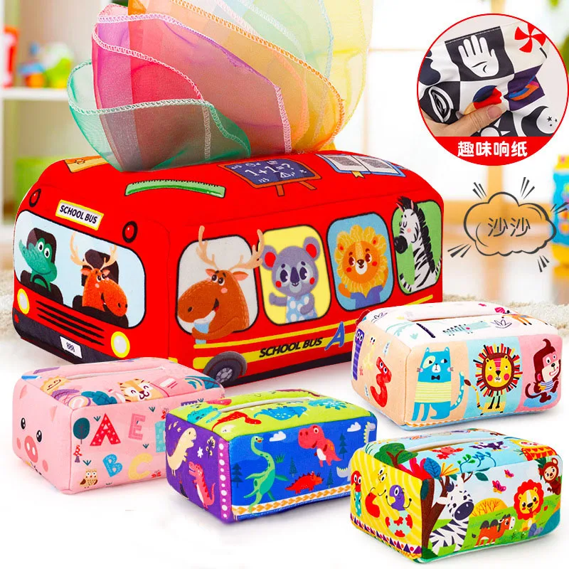 

Baby Montessori Boxes Baby Toys Infant Pull Along Magic Tissue Box Montessori Toy Development Sensory Toys Baby Game 6-12 Months