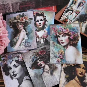 JAIIMAN 60 pezzi Vintage Flower Girl scrivibile set di carta per decorazioni fai da te con adesivi autoadesivi, per artigianato artistico, forniture per album di ritagli 1
