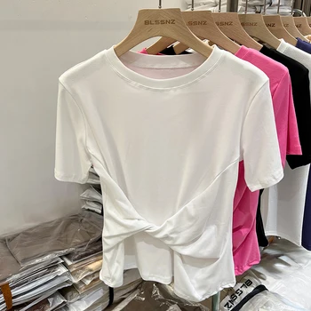 تي شيرت نسائي صيفي لعام 2025 تي شيرت بناتي ملابس نسائية تي شيرت قطني ضيق بأكمام قصيرة تي شيرت ربيعي مثير Canale Y2k