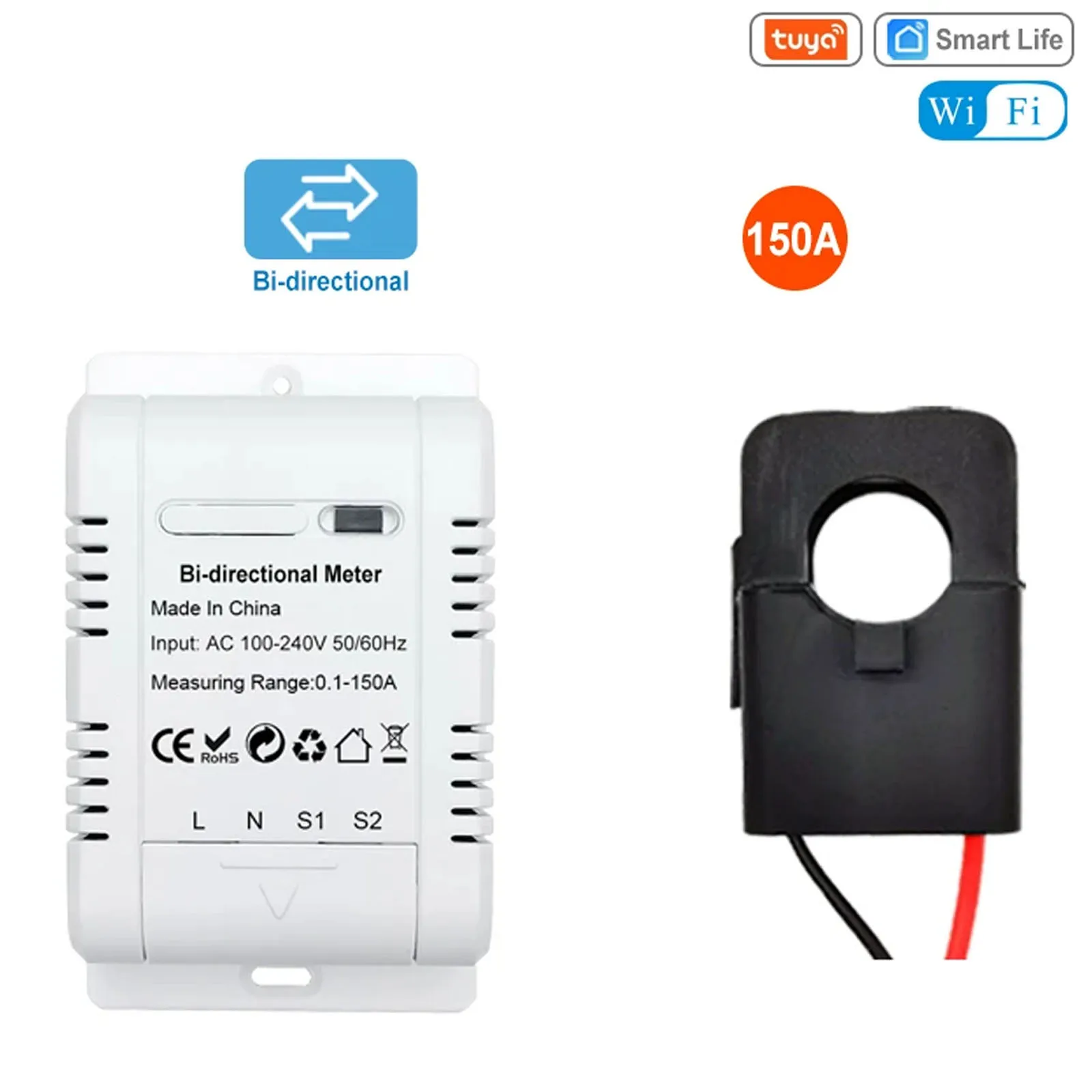 

Умный измеритель силы тока, 150 А, с Wi-Fi