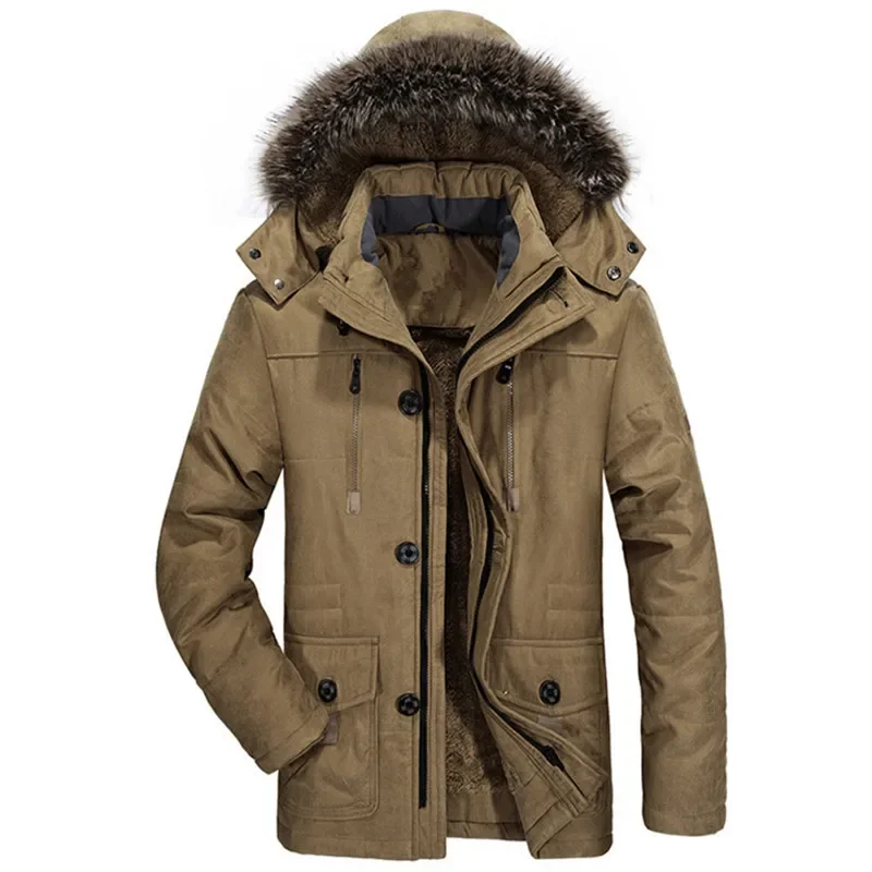 Cotton Jacket Parka Coat Cotton Hooded Plus Velvet Parka Men Fashionable Thick Windproof Cotton-Padded Parkas Male Plus Size Windproof Warm Parka Men's