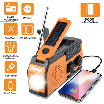 10000mAh Emergency Solar Power Radio USB Charging Hand Crank Radio FM AM WB NOAA Weather Radio with LED Flashlight Power Bank 1