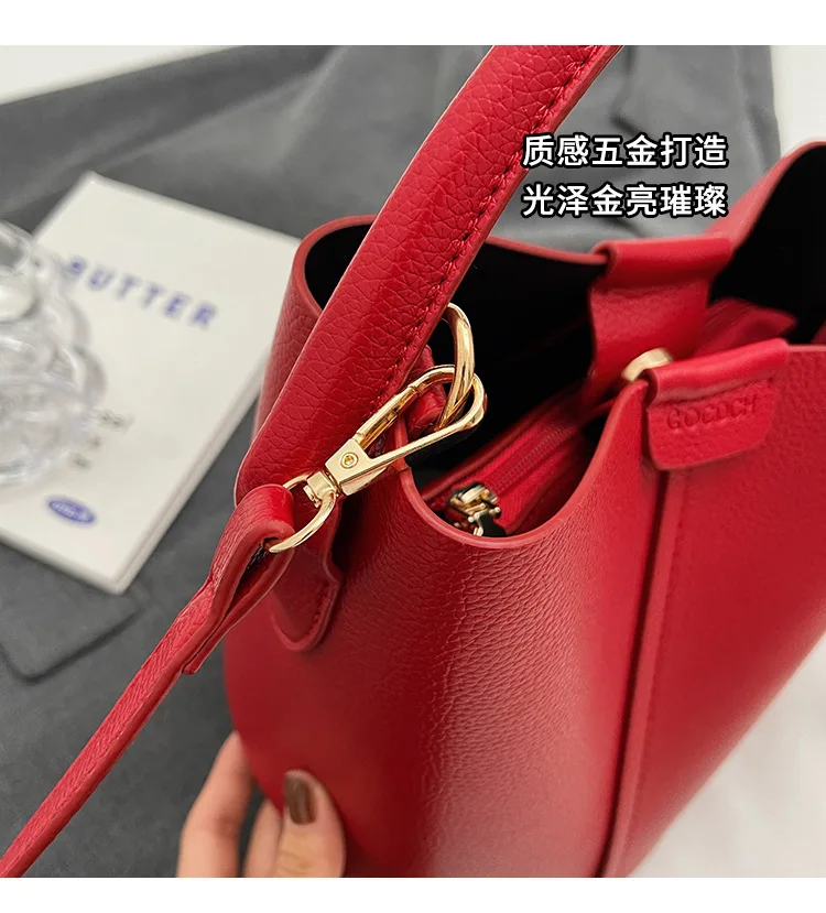 2026 Meistverkaufte Schlichte Hochwertige Damen-Umhängetasche aus PU-Material Vielseitige Bucket Bag Modische Handtasche für den Arbeitsweg – Detail 6