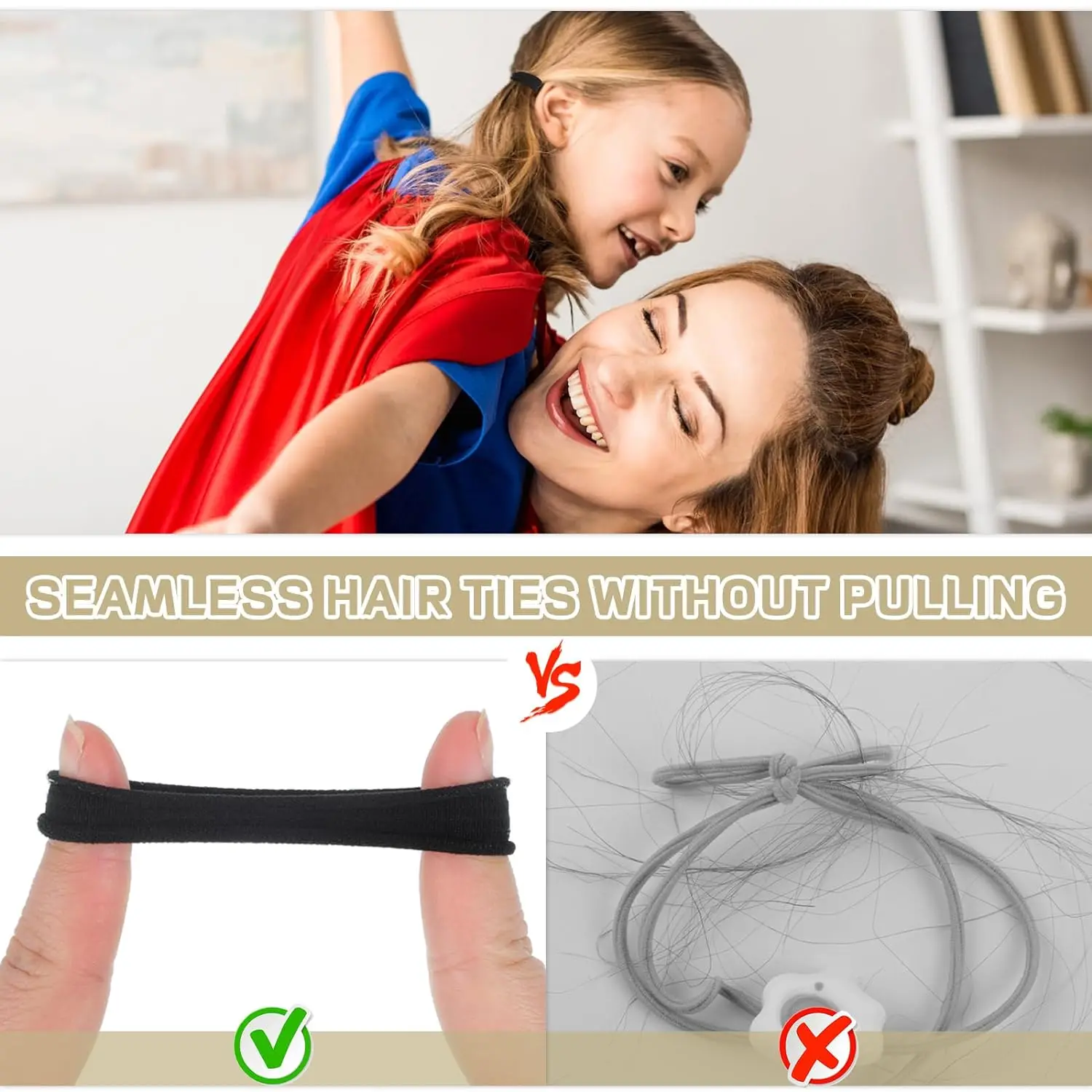 100PCS 4cm Black Hair Ties, Cotton Seamless Ponytail Holders, No Damage Elastics Hair Bands for Thick Heavy &Curly