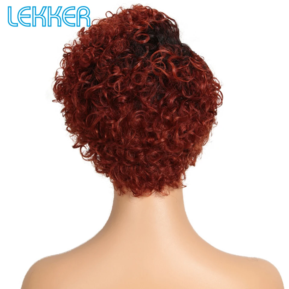 Lekker Ginger Red Short Pixie Kinky Curly Bob 13x6x1 Lace Front Human Hair Wig For Women Brazilian Remy Hair Glueless Curly Wigs