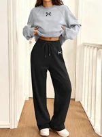 Ensemble ample à imprimé graphique avec nœud pour femme, vêtement de sport à col rond, deux pièces, fitness, jogging, mode automne et hiver 2026 1