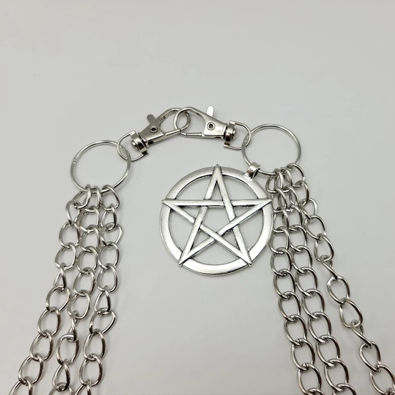 Metal Layered Chain Round Pentagram Keychains For Women Men Waist Trouser Jeans Punk Gothic Hip-hop Pants Belt Jewelry key chain