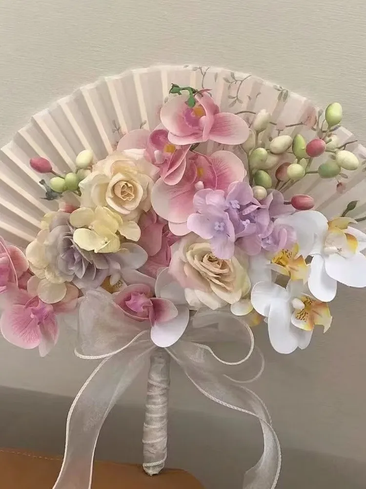 Chinese Sle Wedding Bouquet Handheld Orchid Flowers for Bride in  Bamboo Material New Chinese Sle Home Decor