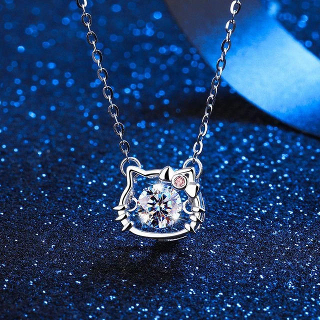 Big Hello Kitty Cat Kitten White Gold GP Silver Cubic Zirconia Pendant  Necklace | eBay