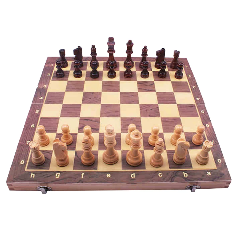 Luxury 4 Queens Wooden Chess Game, 34 Wooden Chess Pieces, Foldable Chessboard, Family Board Game, Set Gift Toy