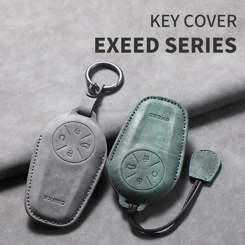 Leather Car Key Case Cover Shell Fob Long style for Chery EXEED LX TXL AtlantiX ET ES VX Car Fob Holder Keychain