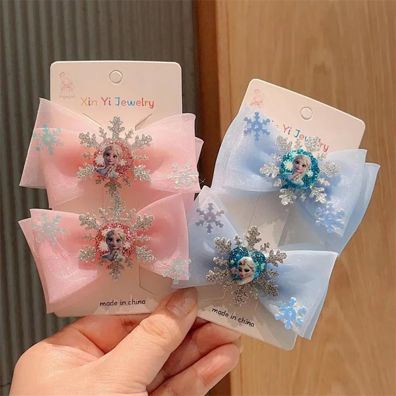 2Pcs Toddler Girl Elsa Hairclip Princess Girl Bow Hair Clips Baby Girl Party Gift 2