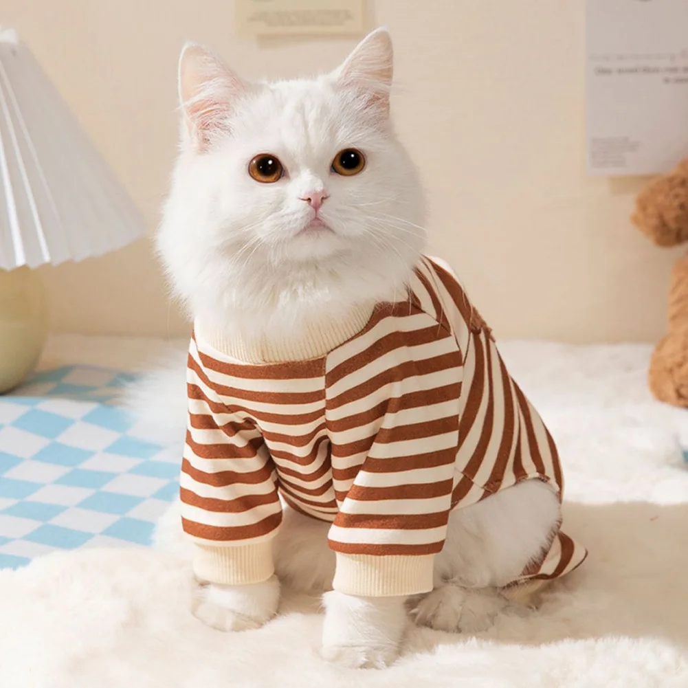 100% Cotton Kawaii Pet Striped Jumpsuit Clothes for Small Dogs Sweet Pajamas Cute Cartoon Pattern Kitten Puppy Shirt Pajama pet clothes