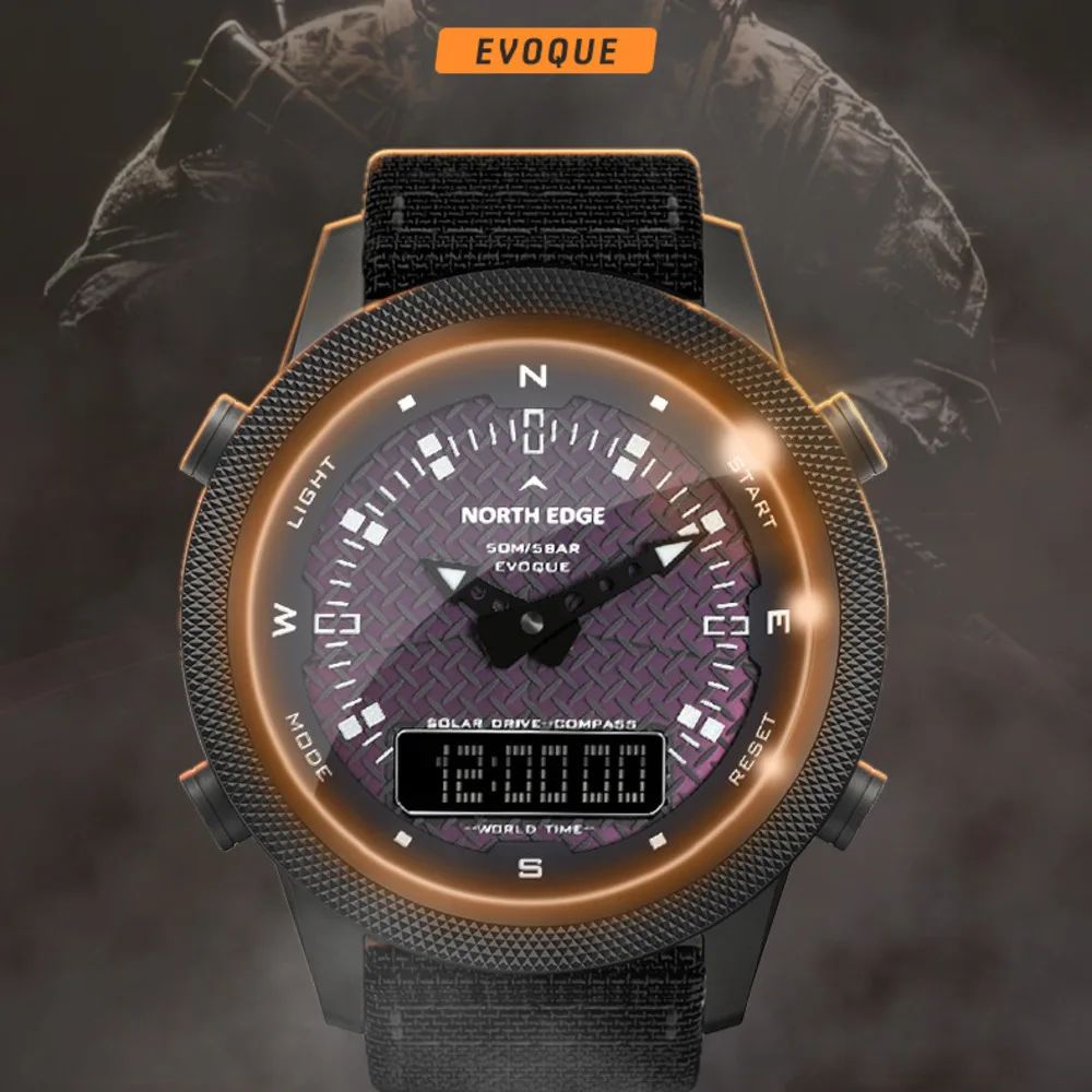 남성용 NORTH EDGE 시계, 남성용 솔라 시계, 나침반 스톱워치, 알람 시계, 50m 방수 시계, 나일론 스트랩, Montre Homme Best Top5 남성용 NORTH EDGE 시계, 남성용 솔라 시계, 나침반 스톱워치, 알람 시계, 50m 방수 시계, 나일론 스트랩, Montre Homme Best Top5