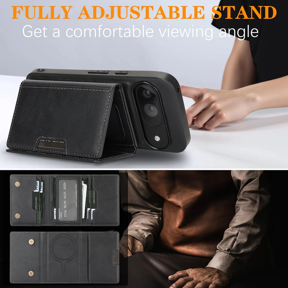 Magnetic Leather Wallet Case with Wireless Charging Compatibility