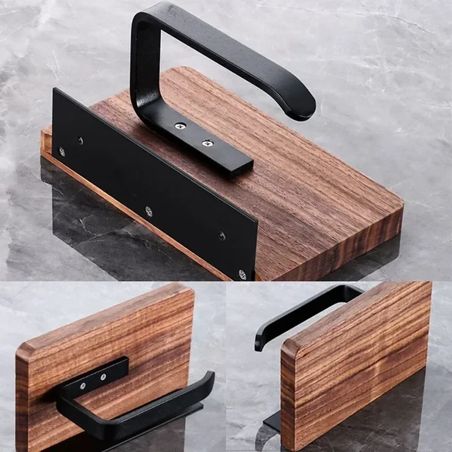 Porte-papier hygiénique en bois, support mural pour salle de bains, support pour téléphone, étagère de rangement pour rouleau de serviettes, accessoires 5