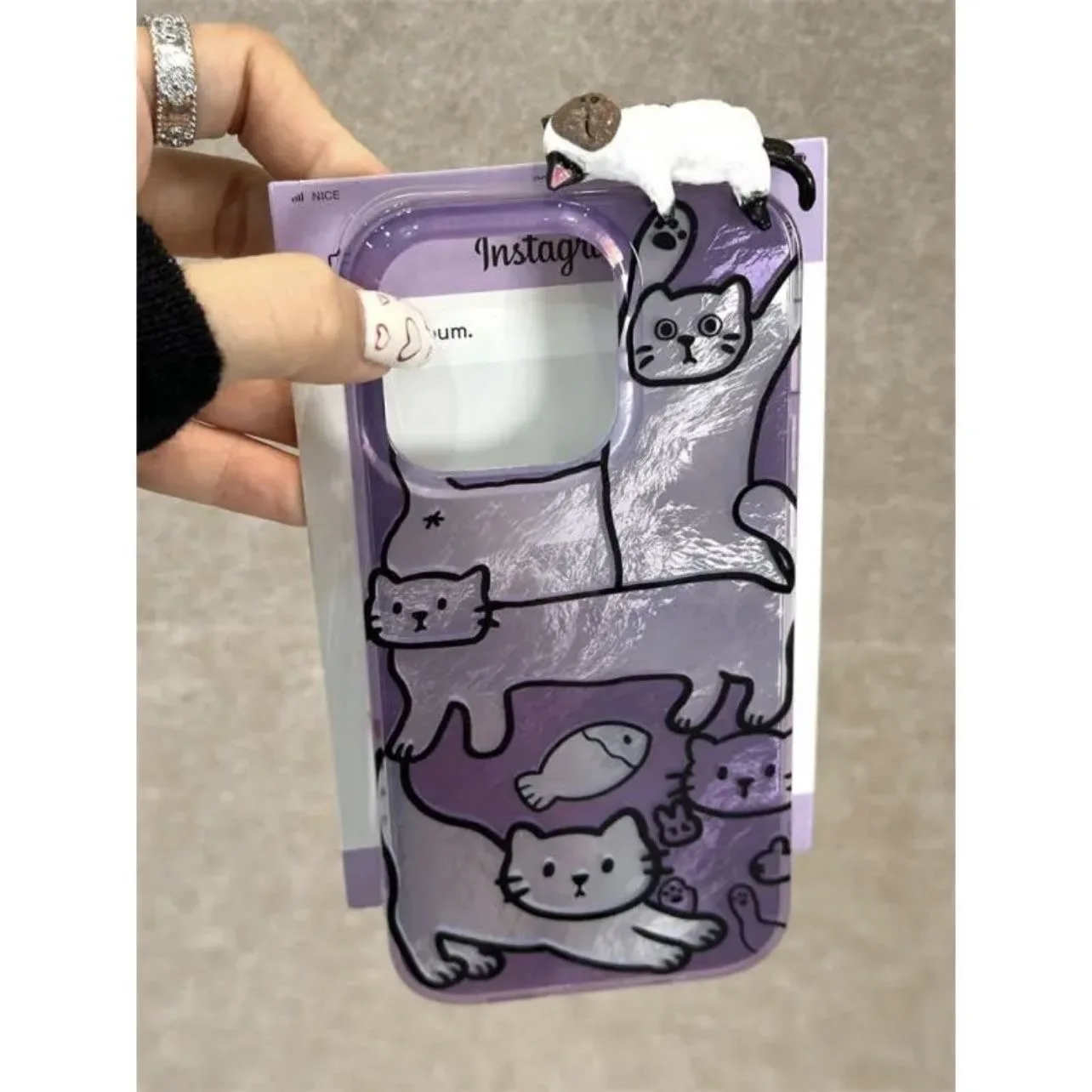 Purple Line Lazy Cat Cartoon Dazzle Lustre Phone Case
