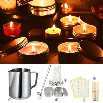 Ensemble d'outils de matériaux de fabrication de bougies parfumées, mèche de cire, moule de bougie parfumée en pur coton, Pot de cire avec plaque chauffante de fusion de cire 1