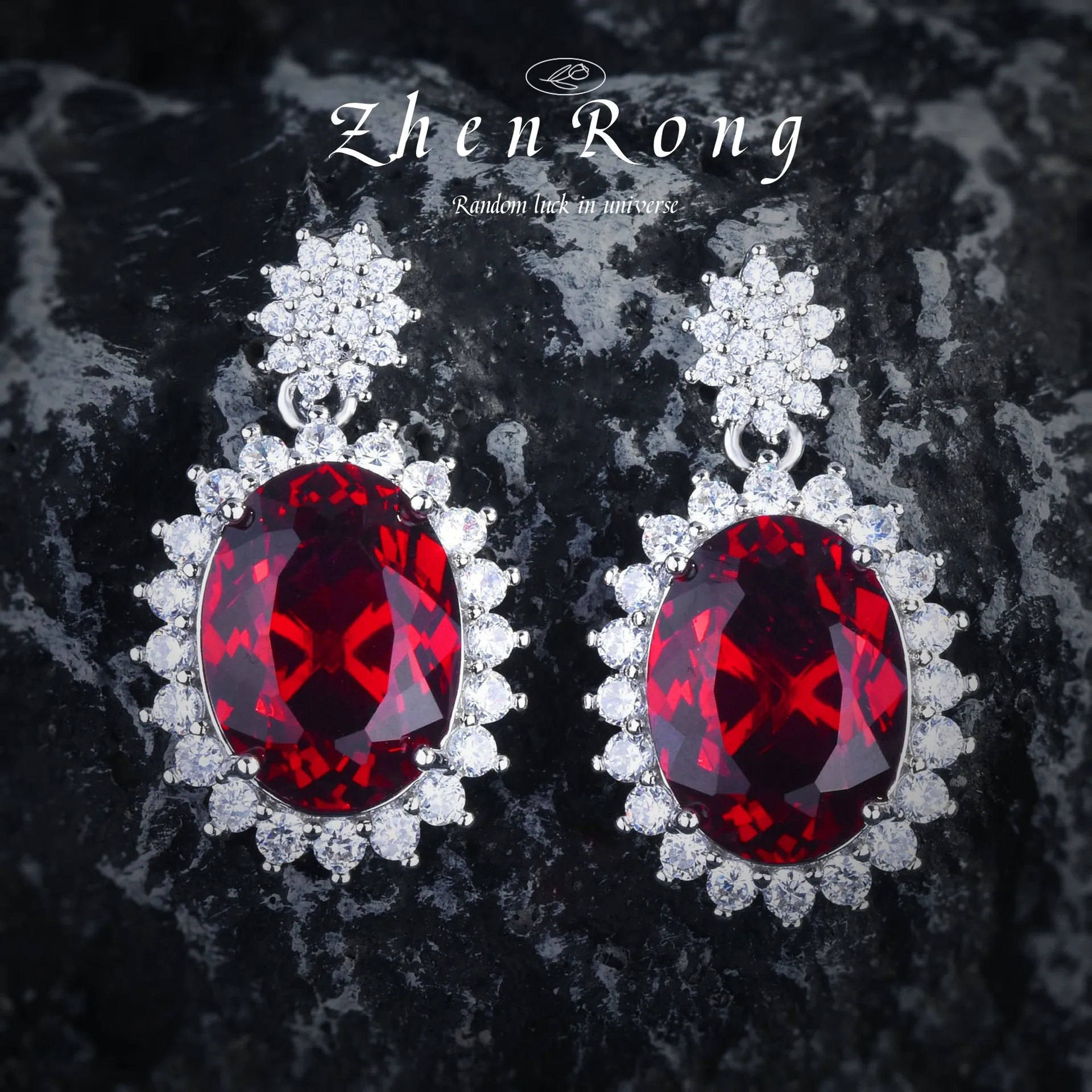 

Luxury Oval Ruby Red Crystal Earrings For Women Exquisite Silver Color Wedding Dangle Earrings Bride Party Gift Fashion Jewelry