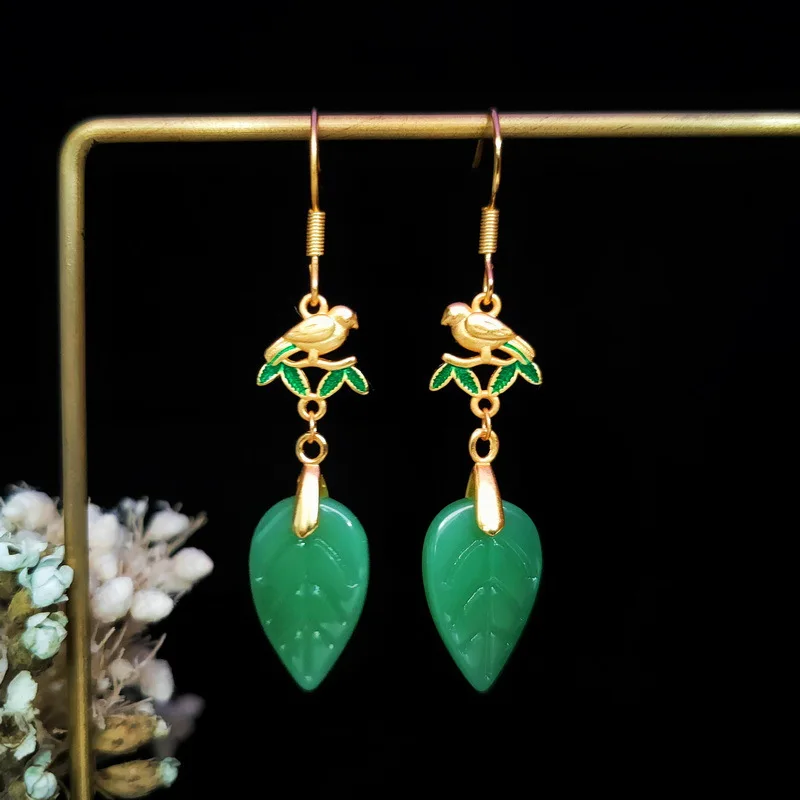 

Ancient gold-plated imitation Hotan jade enamel painted earrings with cheongsam and hanfu earrings